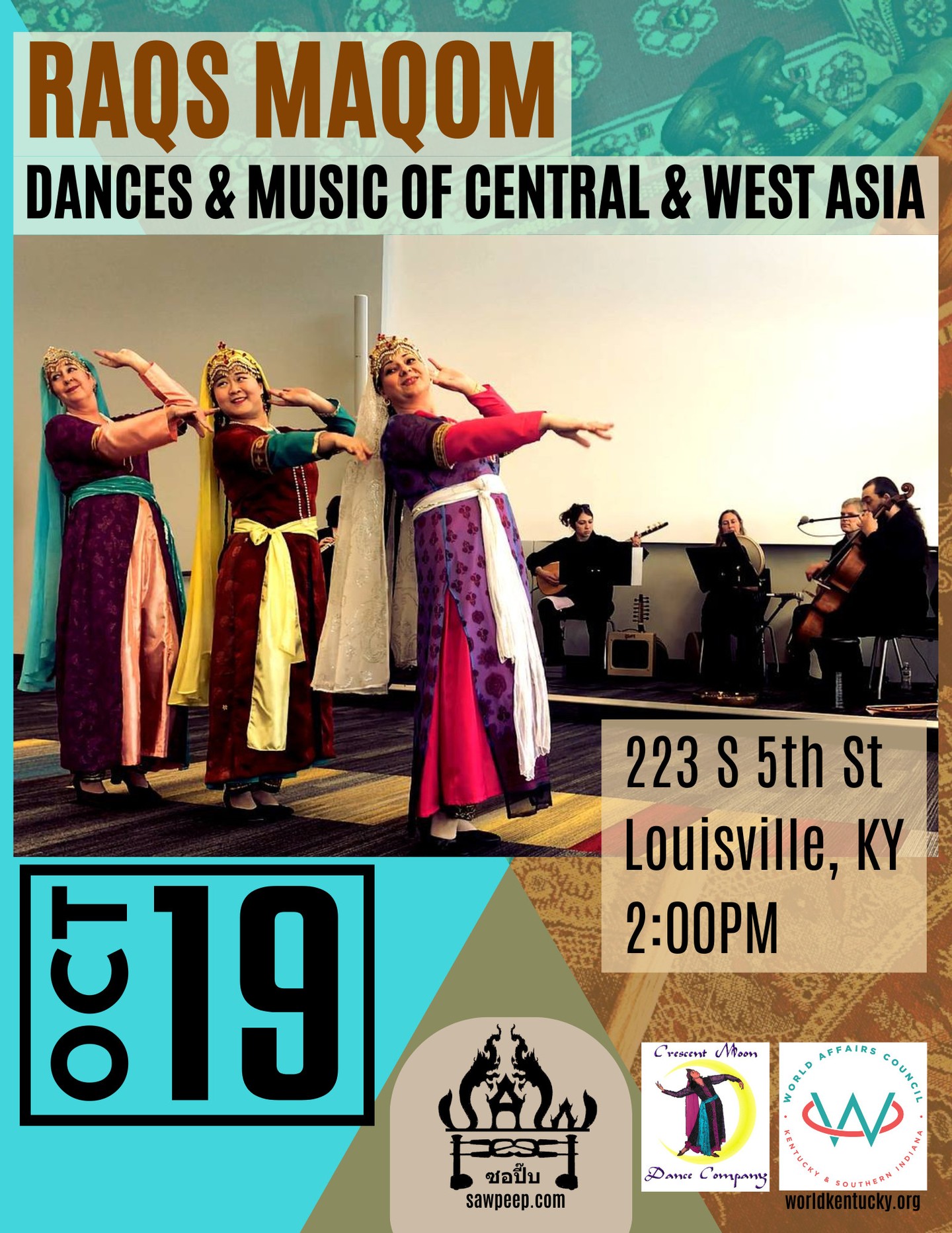 RAQS MAQOM: DANCES & MUSIC OF CENTRAL & WEST ASIA
In partnership with the World Affairs Council of Kentucky and Southern Indiana, Raqs Maqom is pleased to announce 'Dances & Music from Central & West Asia,' a celebration of folk and classical arts from Afghanistan, Azerbaijan, Iran, Kazakhstan, Turkey, Uzbekistan, and Xinjiang.
The performance will showcase dances from Afghanistan, Iran, and Uzbekistan. The dances feature choreographies by People’s Artist of Uzbekistan Viktoria Akilova, Muhabbat Beknazarova, Jo Hadley, Travis Jarrell, People’s Artist of Uzbekistan Qadir Muminov, and Hanna Romanowsky of Ballet Afsaneh. Musical accompaniment for the dances, and the instrumental numbers performed in between, have been arranged and adapted by Jon Silpayamanant for Saw Peep Pan-Asian Ensemble.
WAC Lobby
223 S 5th Street
LOUISVILLE, KENTUCKY
Oct 19, 2025 - Doors 1:30/Show 2pm
Free (please RSVP as seating is limited: https://worldaffairscouncilofkentucky-bloom.kindful.com/e/see-paw-raqs-maqom-program)
#CentralAsianDance #CentralAsianMusic #WestAsianDance #WestAsianMusic #PersianDance #PersianMusic #UzbekDance #UzbekMusic #AfghanDance #AfghanMusic #UyghurMusic #SyrianMusic #ArmenianMusic #TurkishMusic #Sitar #Cello #Bass #Kamanche #Oud #Dumbek #Doira #Def #Flute #Qanun @h.edgewalker @jonsilpayamanant @dr.meena.sitar @worldkentucky